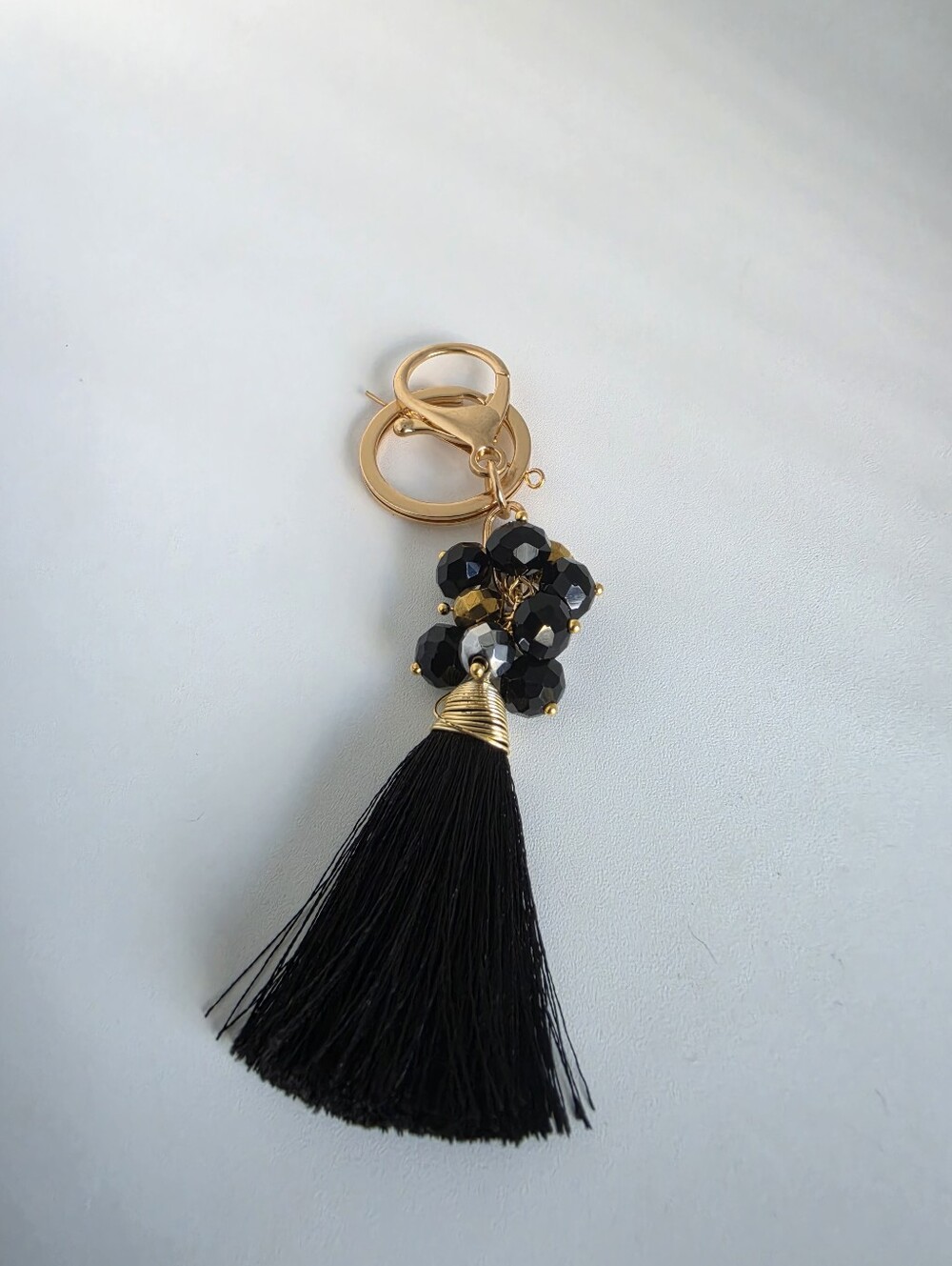 Gold Tassel Keychain with Black Bead Cluster